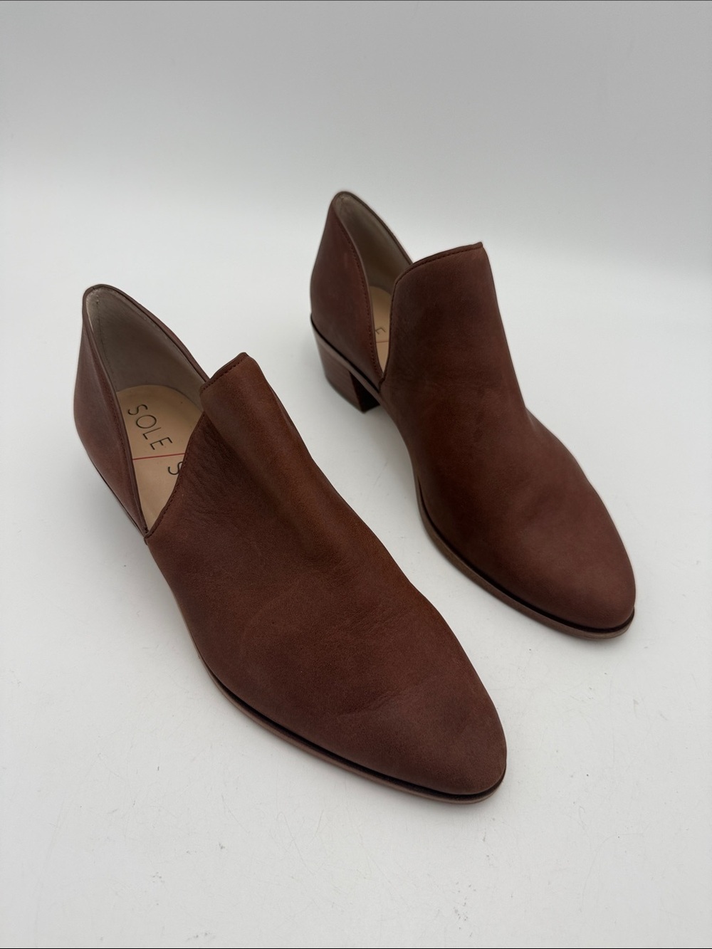 Sole Society Brown Pointed Leather Slip-On Booties women 8M festival casual